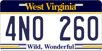 WV license plate 4NO260