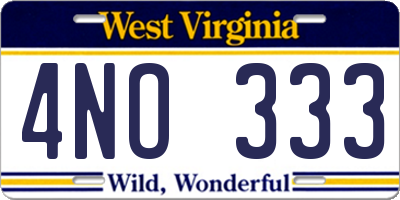 WV license plate 4NO333