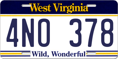 WV license plate 4NO378