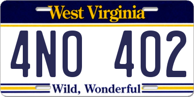WV license plate 4NO402