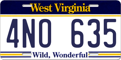 WV license plate 4NO635