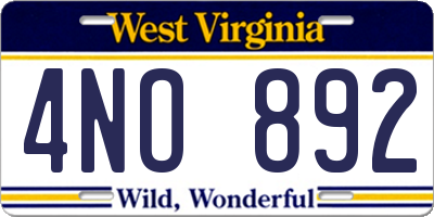 WV license plate 4NO892