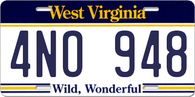 WV license plate 4NO948
