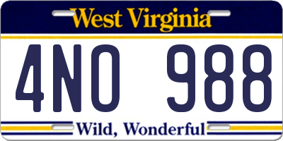 WV license plate 4NO988