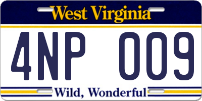 WV license plate 4NP009