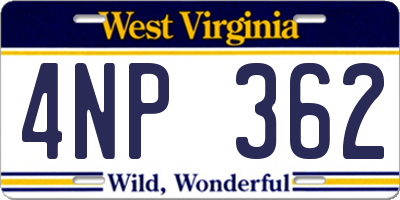 WV license plate 4NP362
