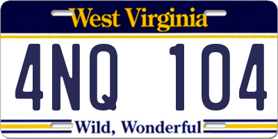 WV license plate 4NQ104
