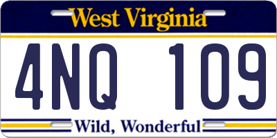 WV license plate 4NQ109