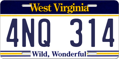 WV license plate 4NQ314