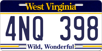 WV license plate 4NQ398