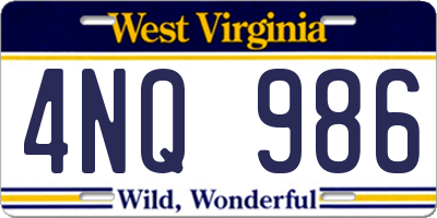 WV license plate 4NQ986