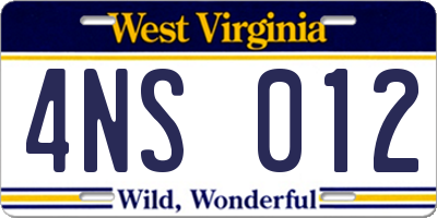 WV license plate 4NS012