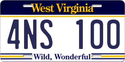 WV license plate 4NS100