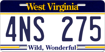 WV license plate 4NS275