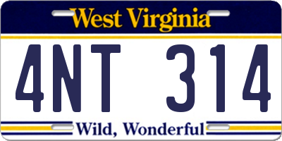 WV license plate 4NT314