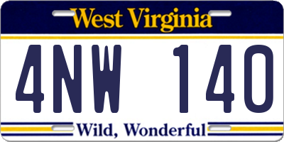 WV license plate 4NW140
