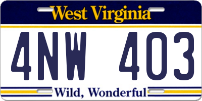 WV license plate 4NW403