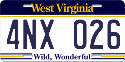 WV license plate 4NX026