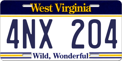 WV license plate 4NX204