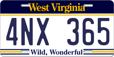 WV license plate 4NX365
