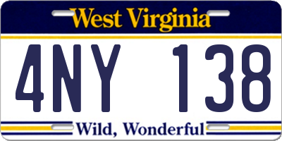 WV license plate 4NY138