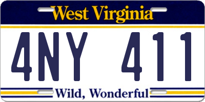 WV license plate 4NY411