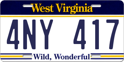 WV license plate 4NY417