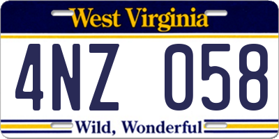 WV license plate 4NZ058