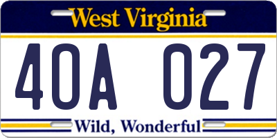 WV license plate 4OA027