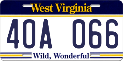 WV license plate 4OA066
