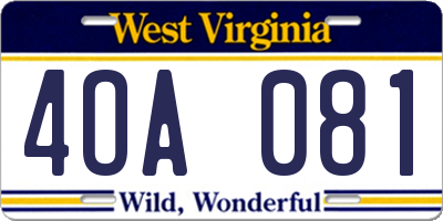 WV license plate 4OA081