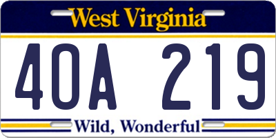 WV license plate 4OA219