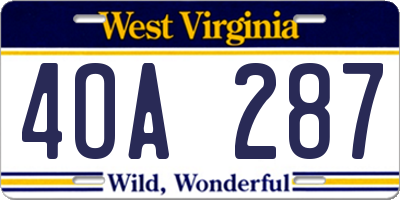 WV license plate 4OA287
