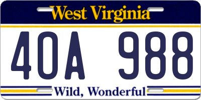WV license plate 4OA988