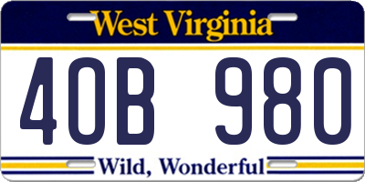 WV license plate 4OB980