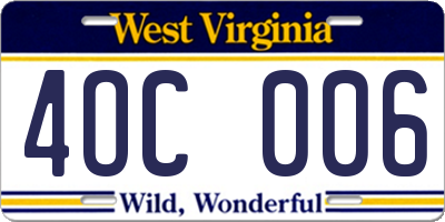 WV license plate 4OC006