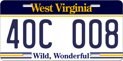 WV license plate 4OC008