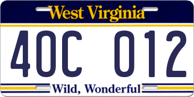WV license plate 4OC012