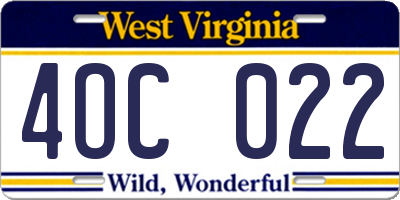 WV license plate 4OC022