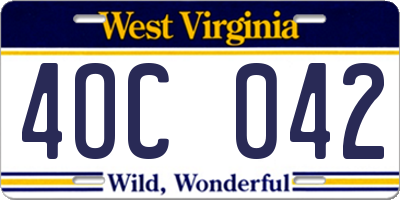 WV license plate 4OC042