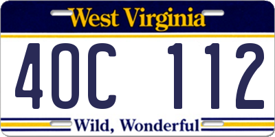 WV license plate 4OC112