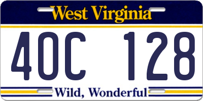 WV license plate 4OC128