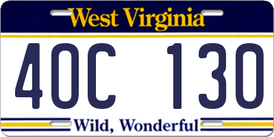 WV license plate 4OC130