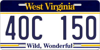 WV license plate 4OC150