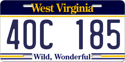 WV license plate 4OC185