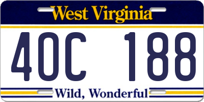 WV license plate 4OC188