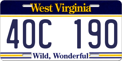 WV license plate 4OC190