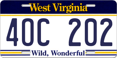 WV license plate 4OC202