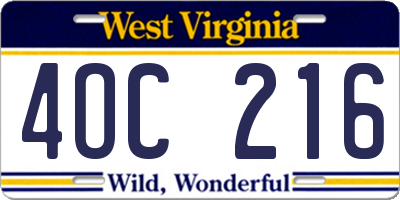 WV license plate 4OC216