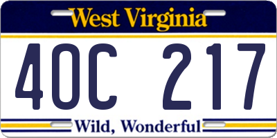 WV license plate 4OC217